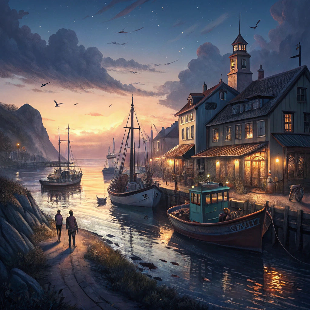 Romantic Evening at a Fishing Harbor