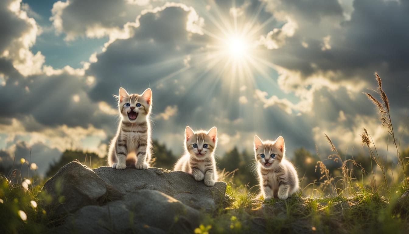 Three Kittens with Fangs in Divine Light
