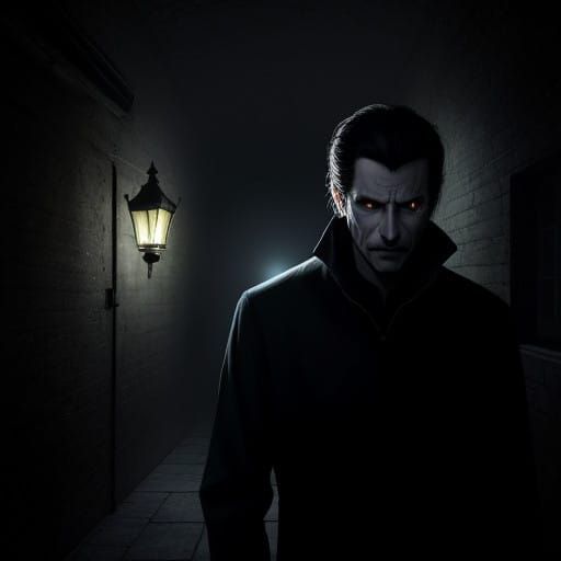 Dark Haired Man in Sinister Surreal Landscape