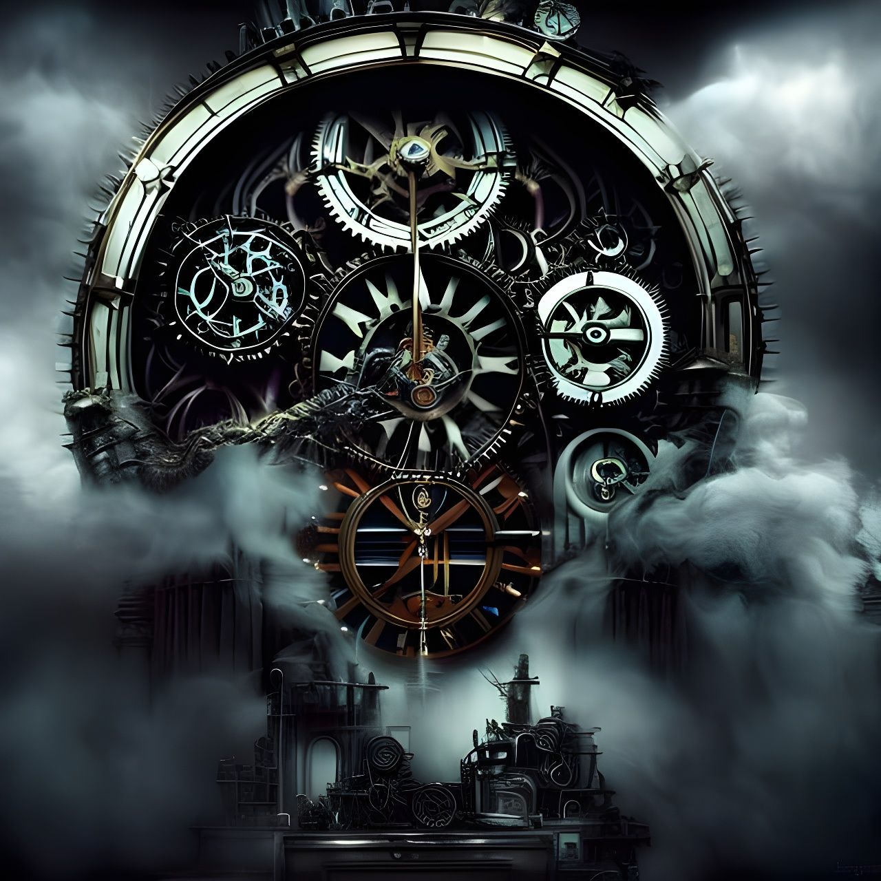 Ornate Steampunk Time Machine with Gears and Smoke