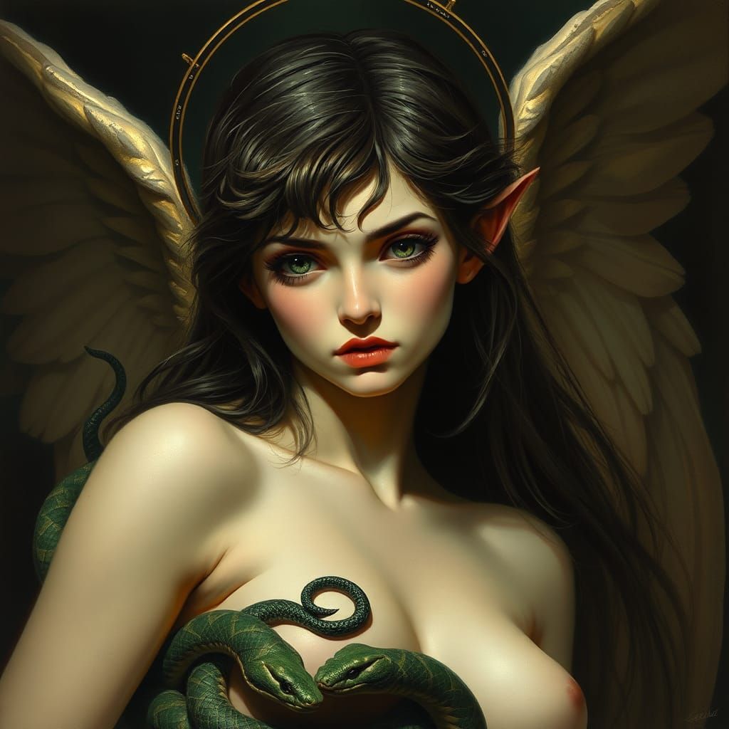 Cupid Medusa Hybrid in Dark Fantasy Style