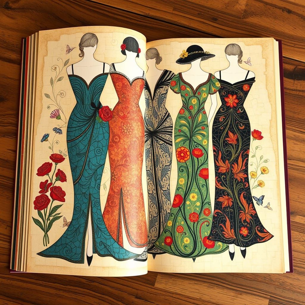 Vintage Art Deco Floral Motif Patterns in Rich Jewel Tones