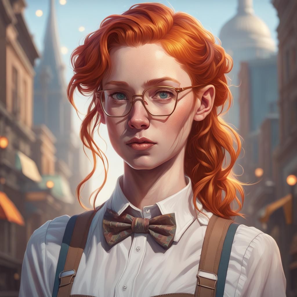 Detailed Portrait of Ginger Woman in Suspenders