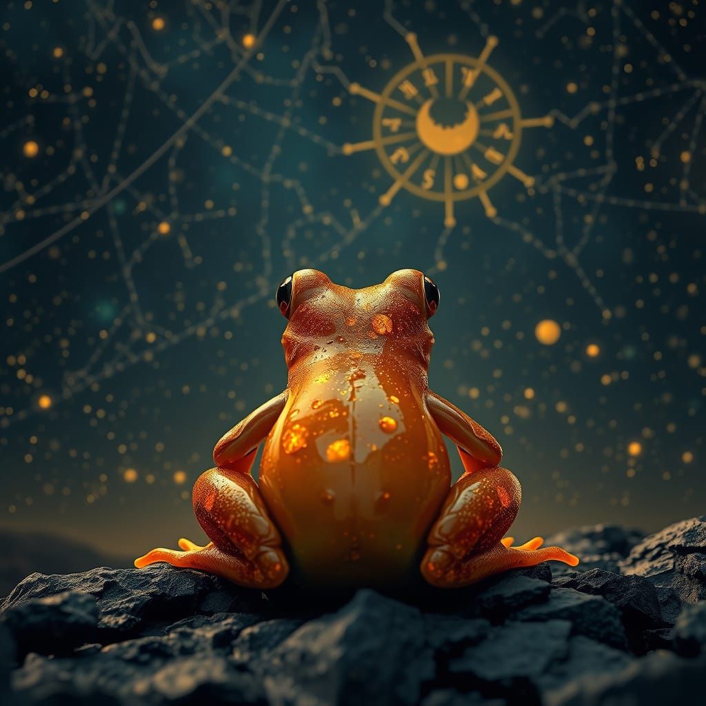 Frog in a Celestial Night Scene