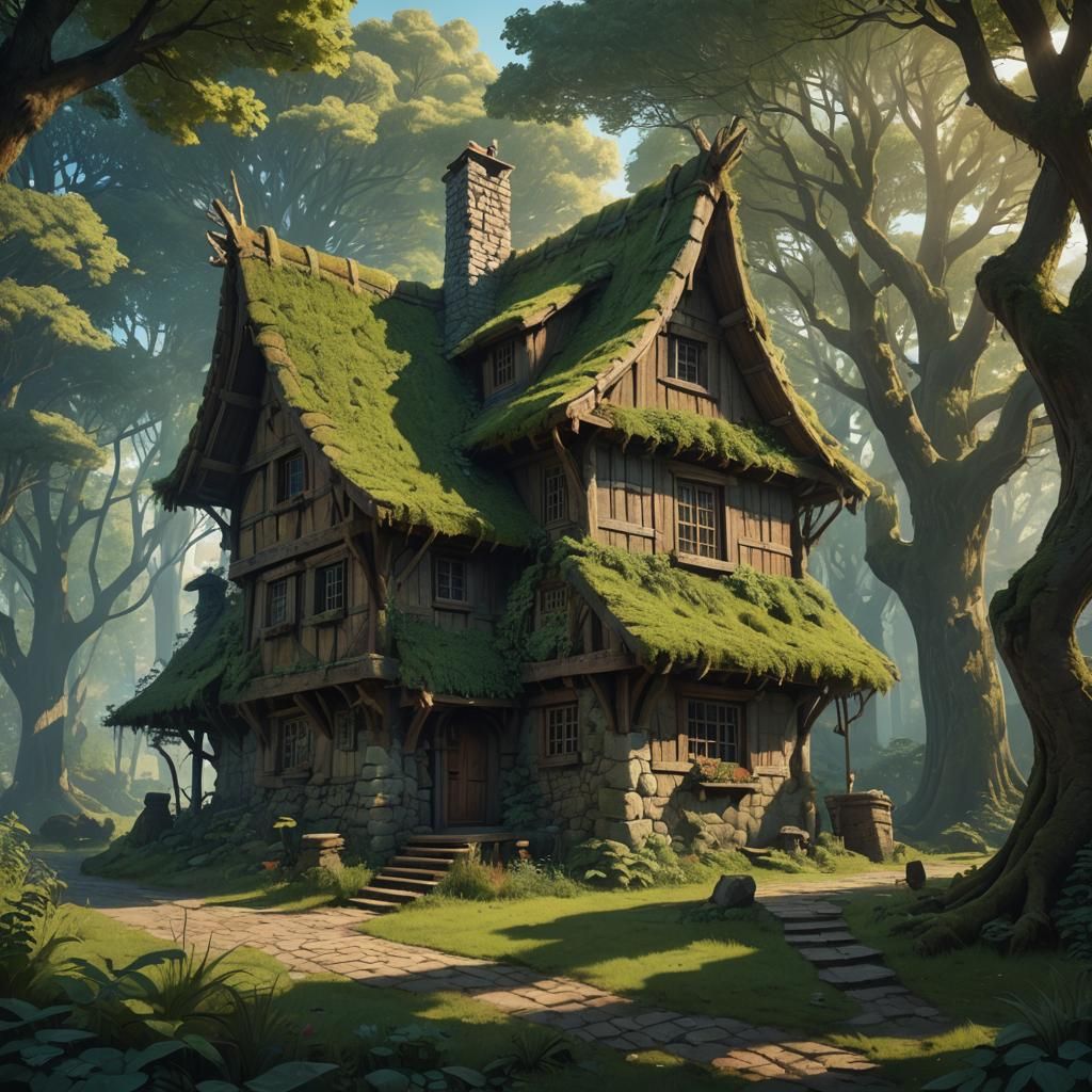 Fantasy Medieval House in Lush Forest