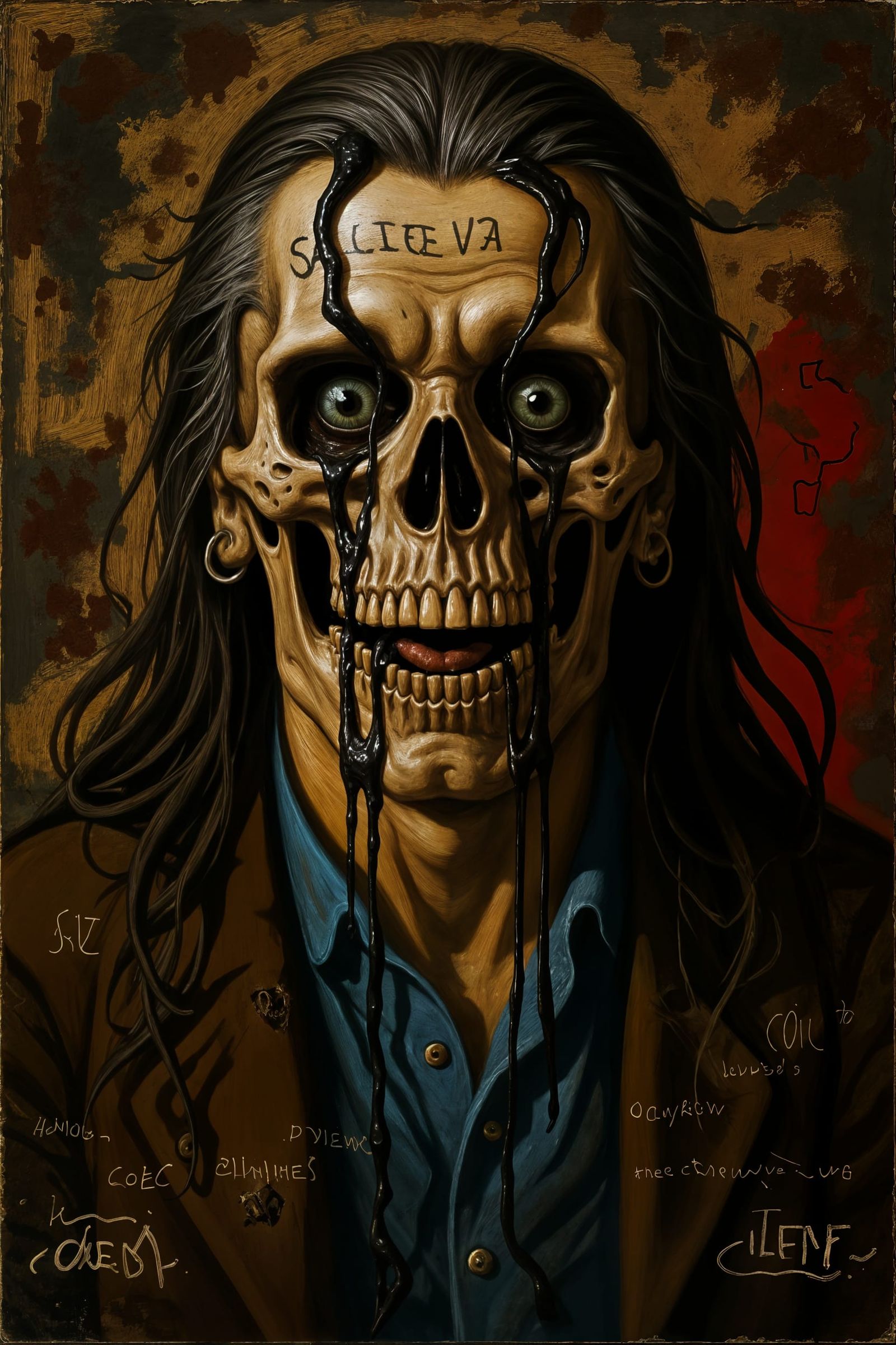 Surreal Skeletal Face Emerges from Abstract Background