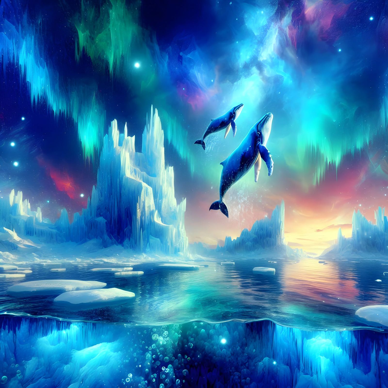 Surreal Arctic Wonderland in Vibrant Stained Glass and Water...