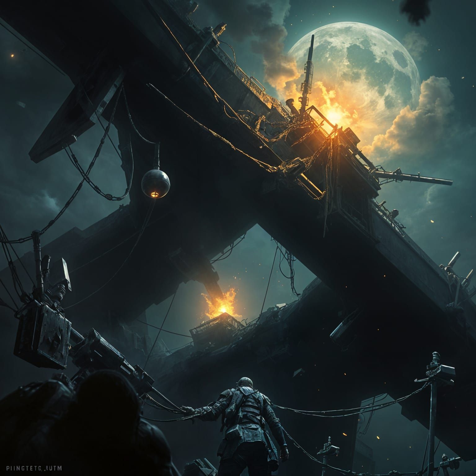 Dystopian Cityscape Illuminated by Flickering Neon