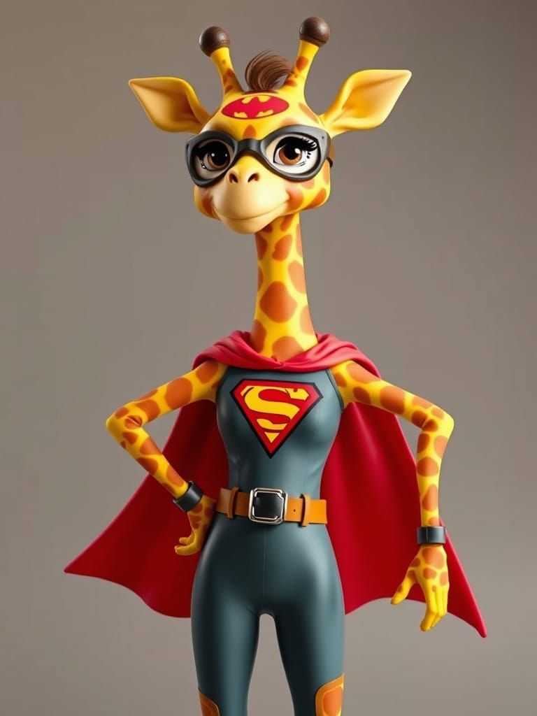 Elastic Superhero Giraffe Girl with Stretchy Limbs and Cape