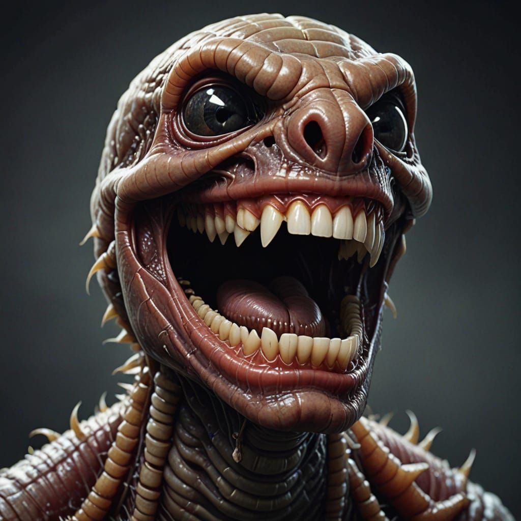Gruesome Worm Portrait with Human Canines