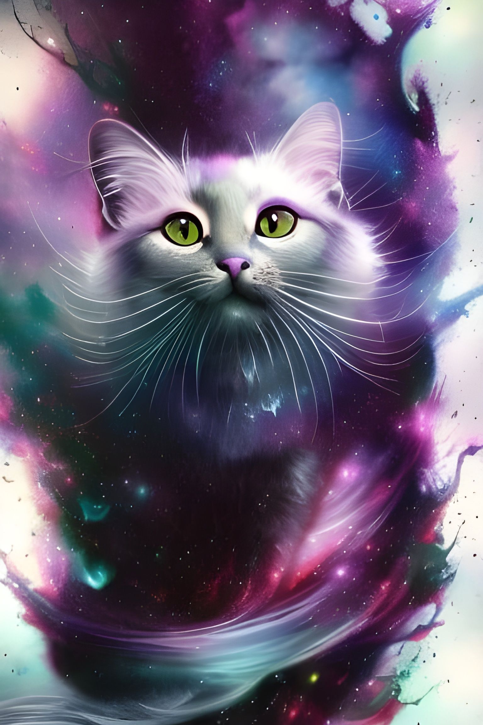 Nebula Cat Digital Art in Maximalist Style