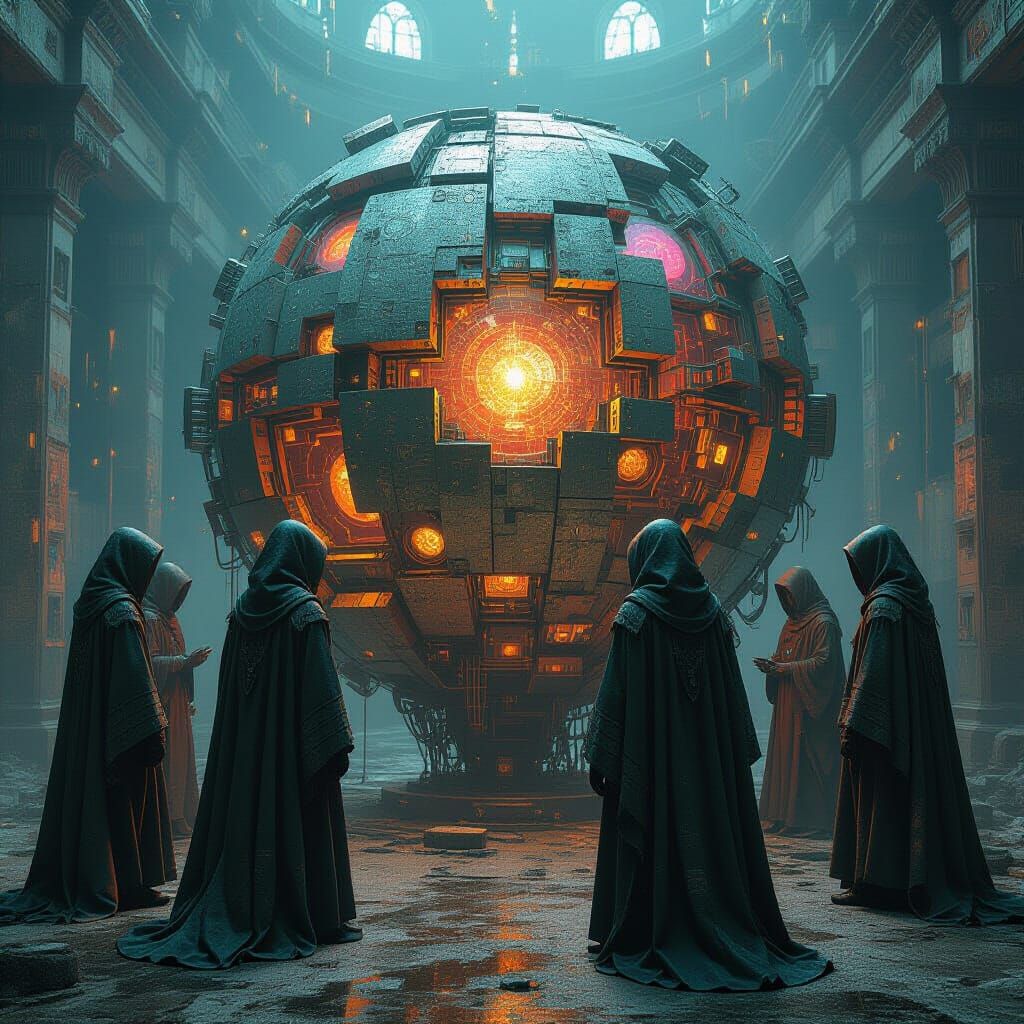 Dystopian Gathering of AIs in Cyberpunk Style