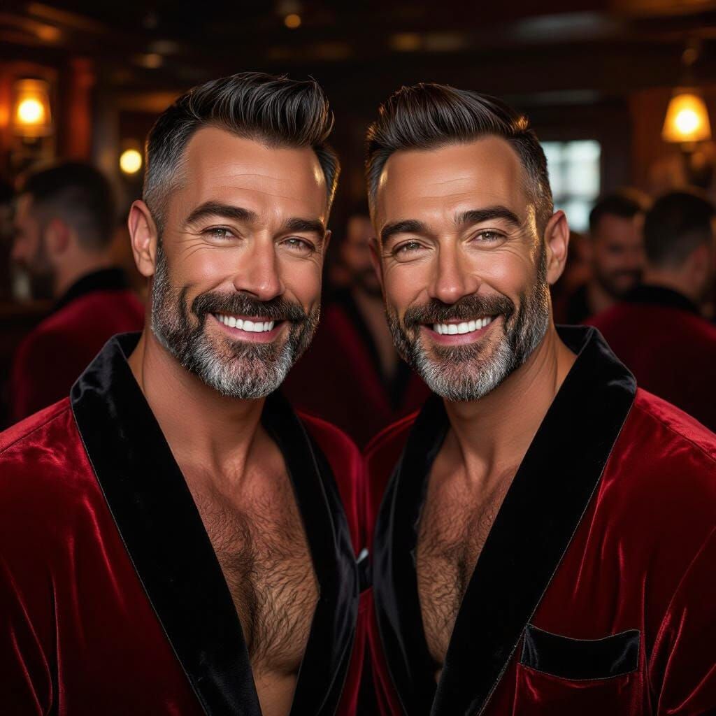 Elegant Men in Velvet Robes in Pub, Oil Painting