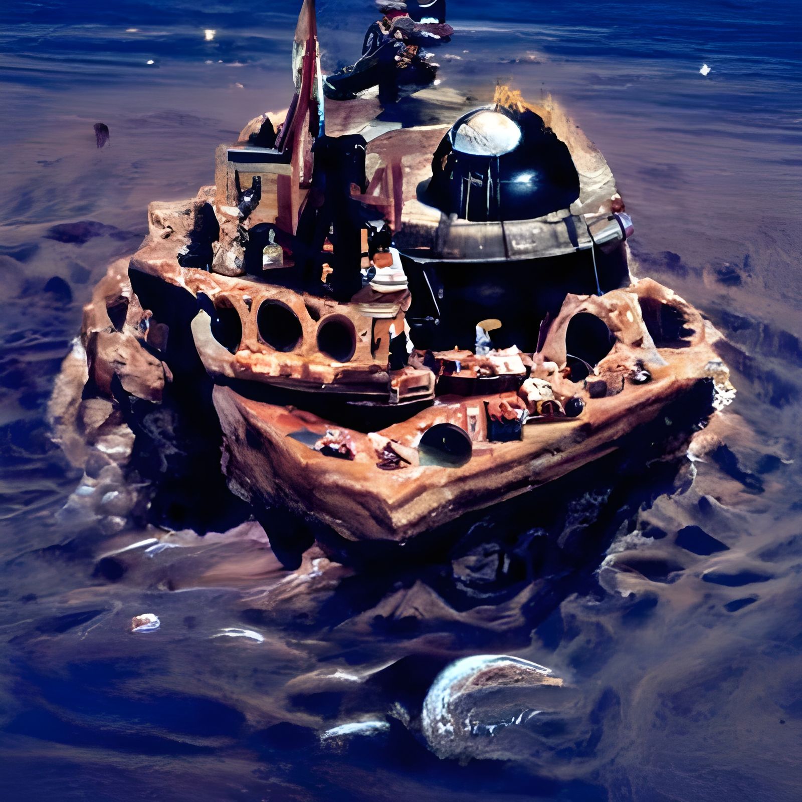 Sandcastle and Pirate Ship Floating in Galaxy