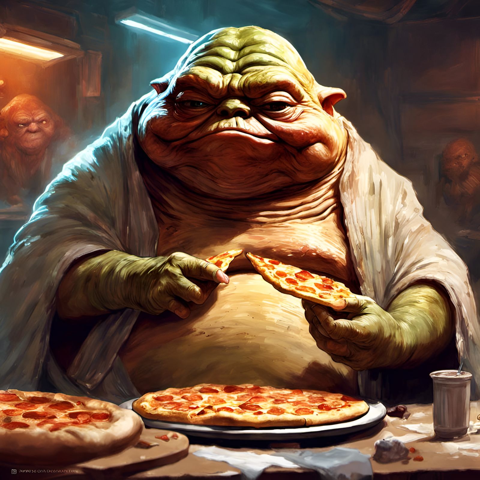 Jabba the Hutt's Pizza Portrait: Digital Illustration
