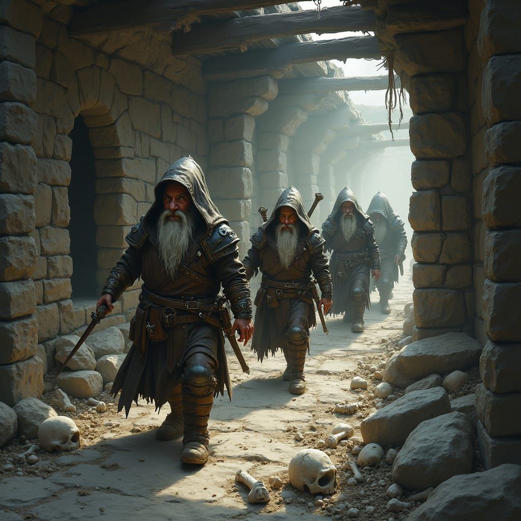 Gnomes Navigate Ancient, Ruined Hallway with Forgotten Treas...