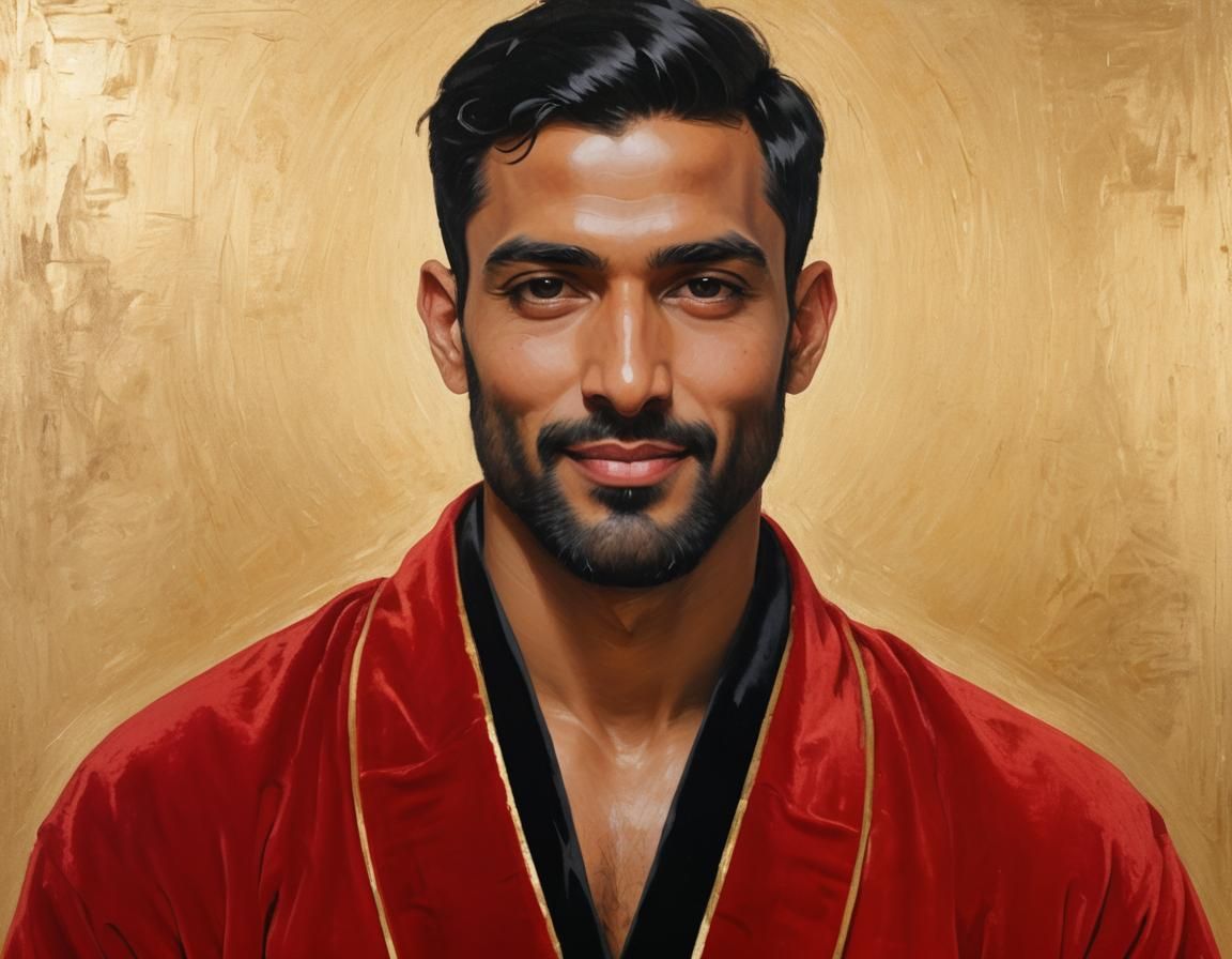 Cheerful Man in Red Robe: Impressionist Oil Painting