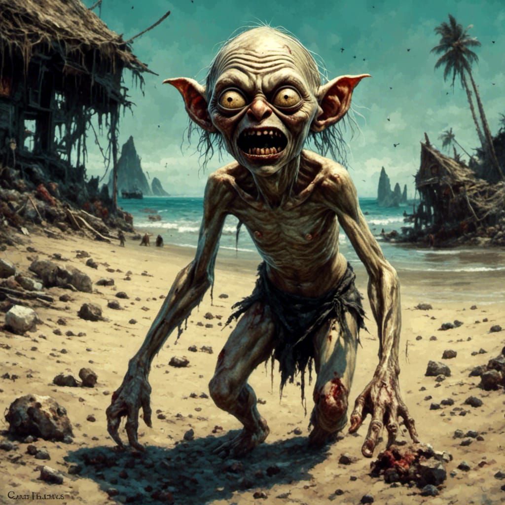 Gollum on Sunny Beach: Horror Concept Art