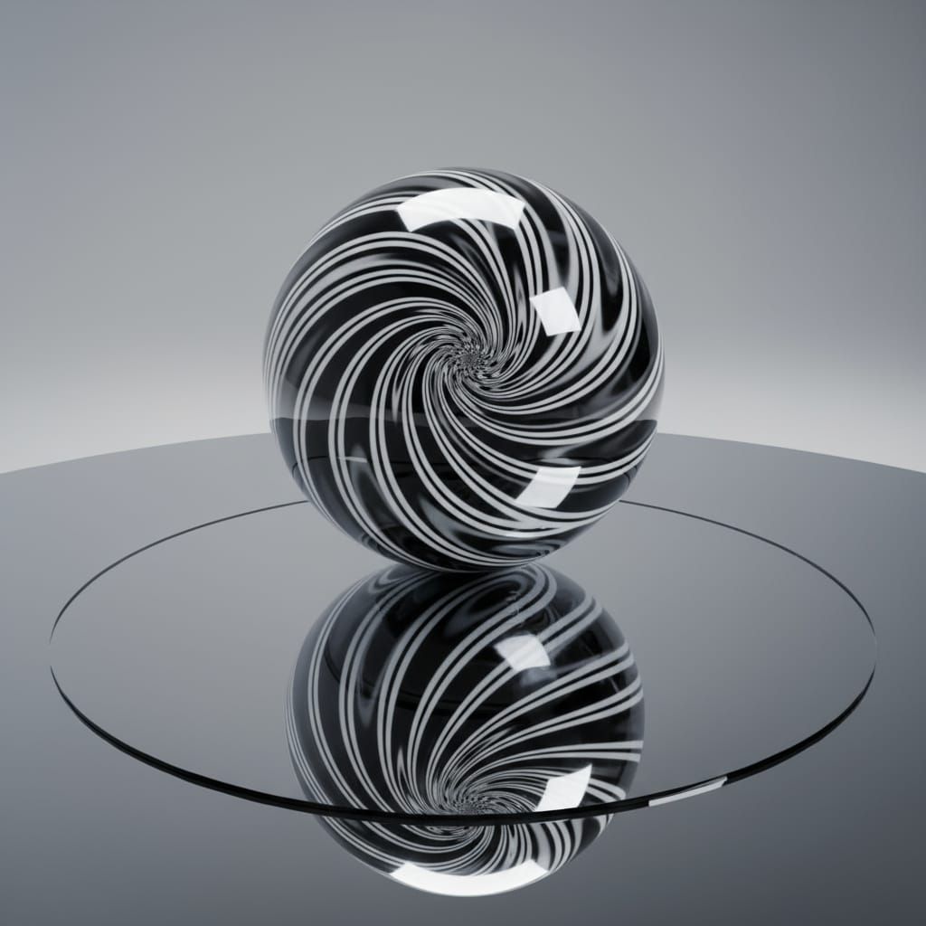 Chrome Sphere Reflecting Spiral Optical Illusion