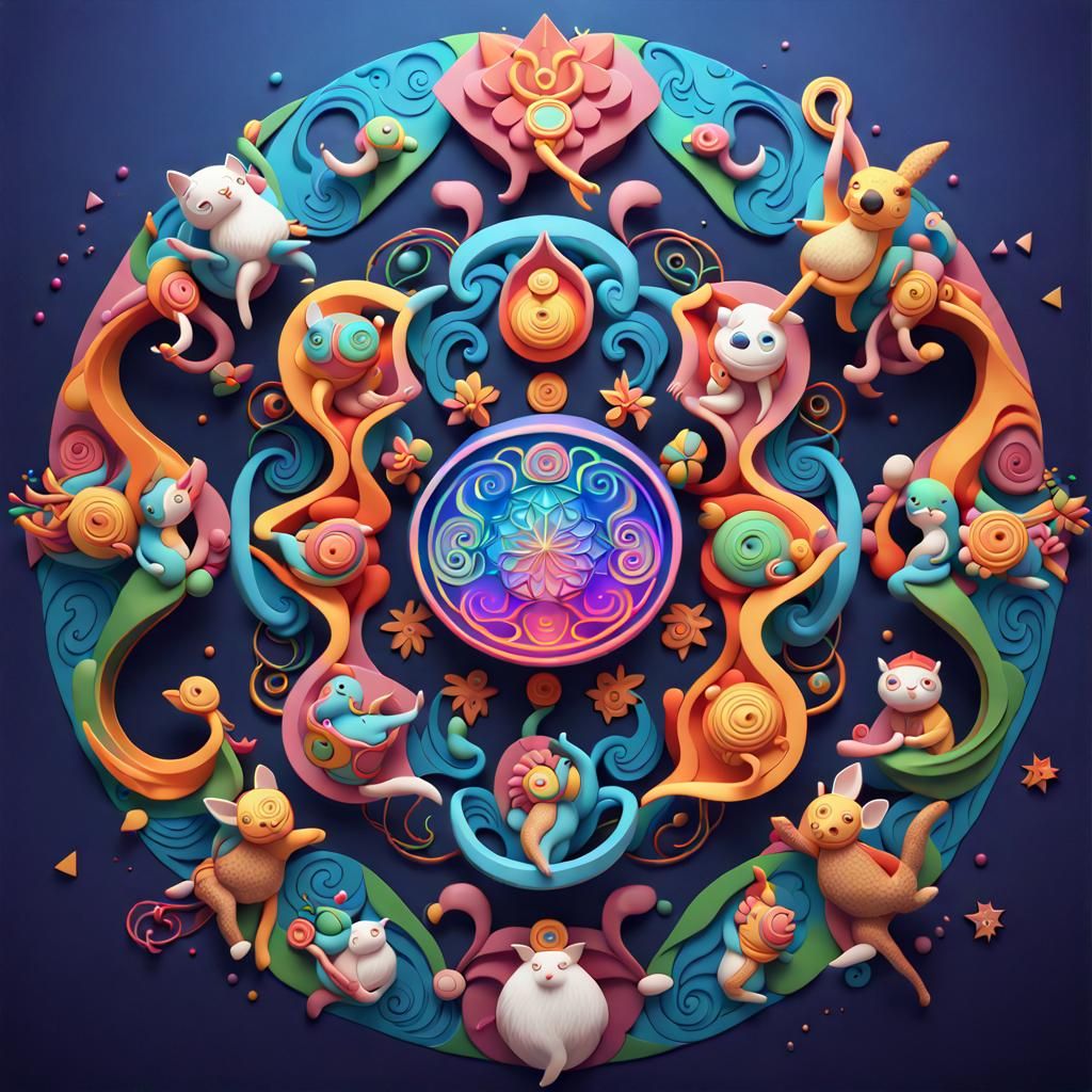 Whimsical mandala with cute little critters