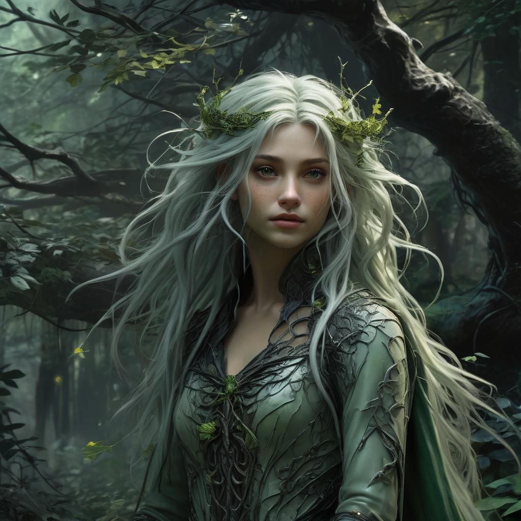 Ethereal Wood Nymph in Dark Fantasy Style