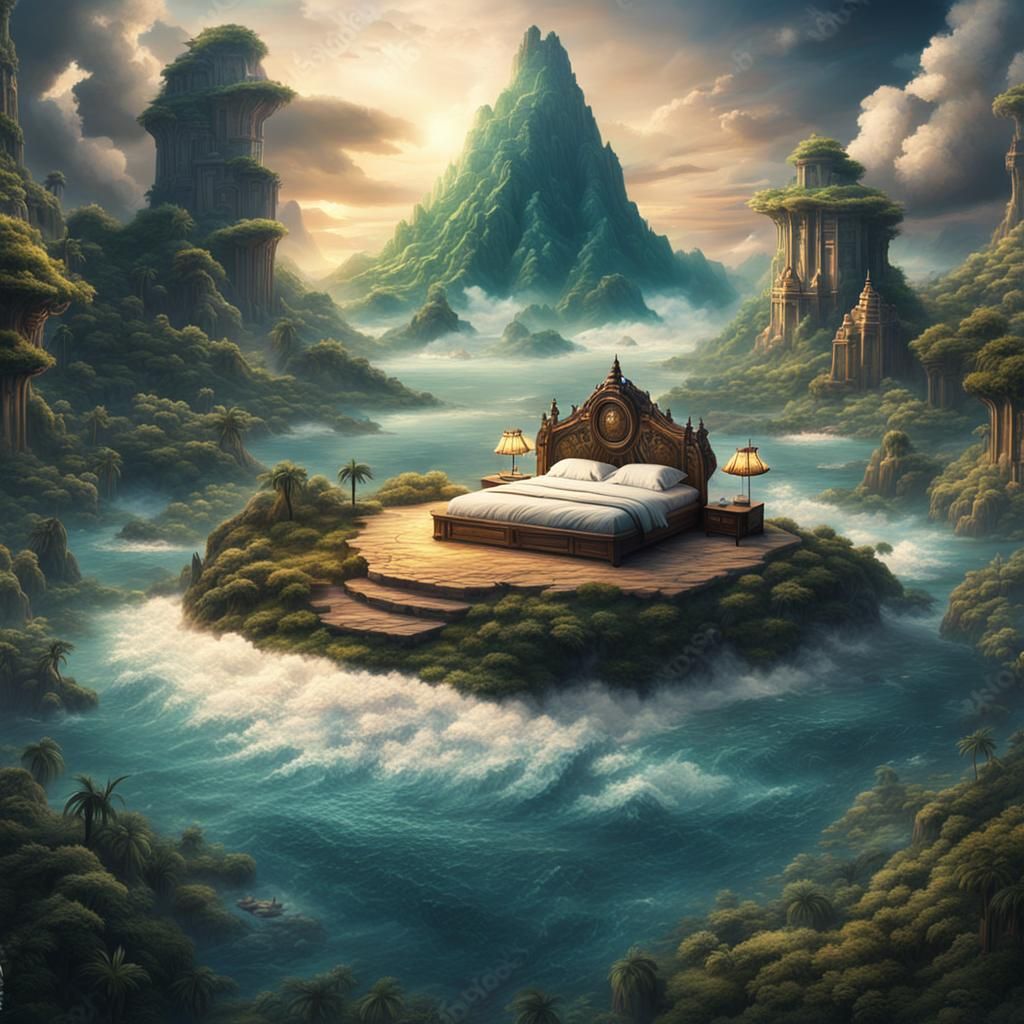 Fantasy Island Bed: Epic Digital Matte Painting