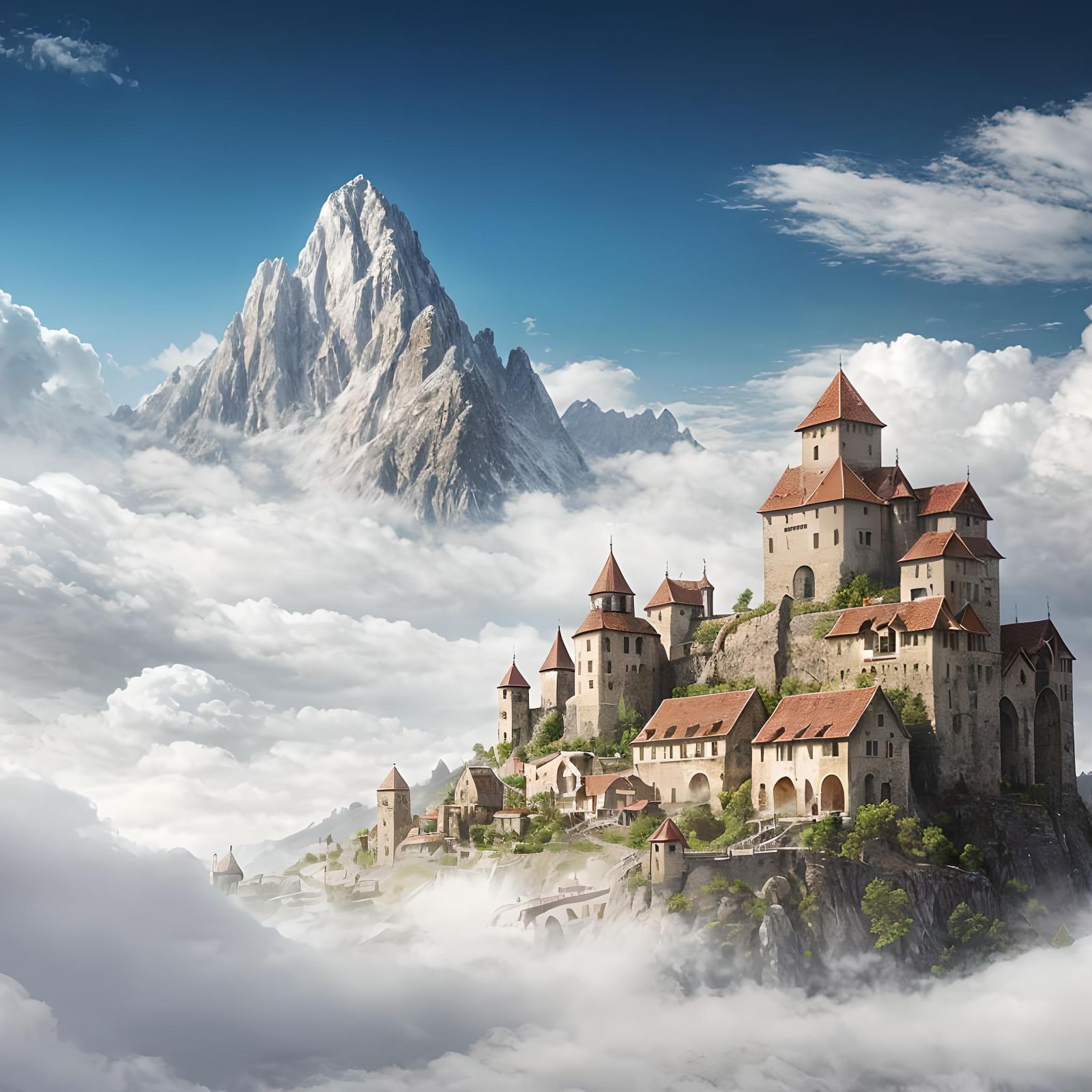 Joyful Medieval Town on Cylindrical Mountain