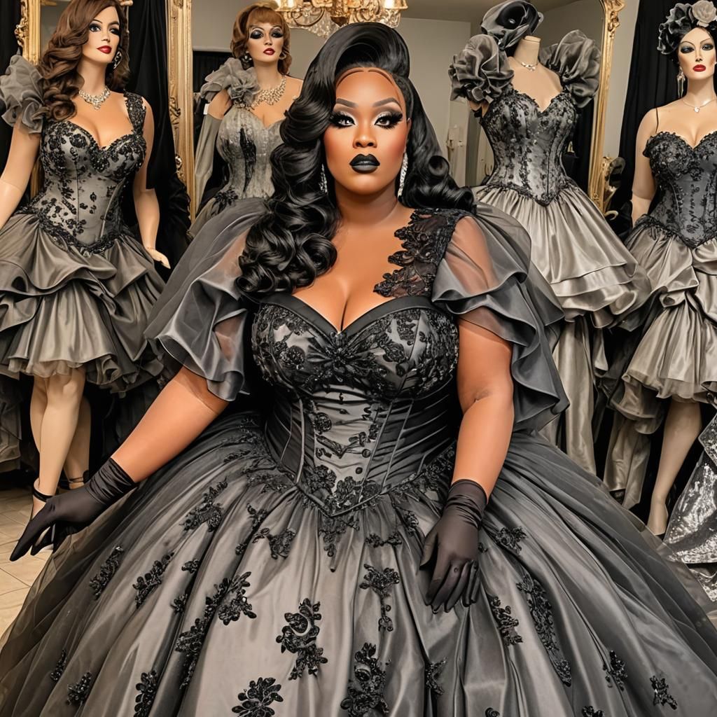 Extravagant Tulle Gown with Satin Corset and Makeup Mirrors