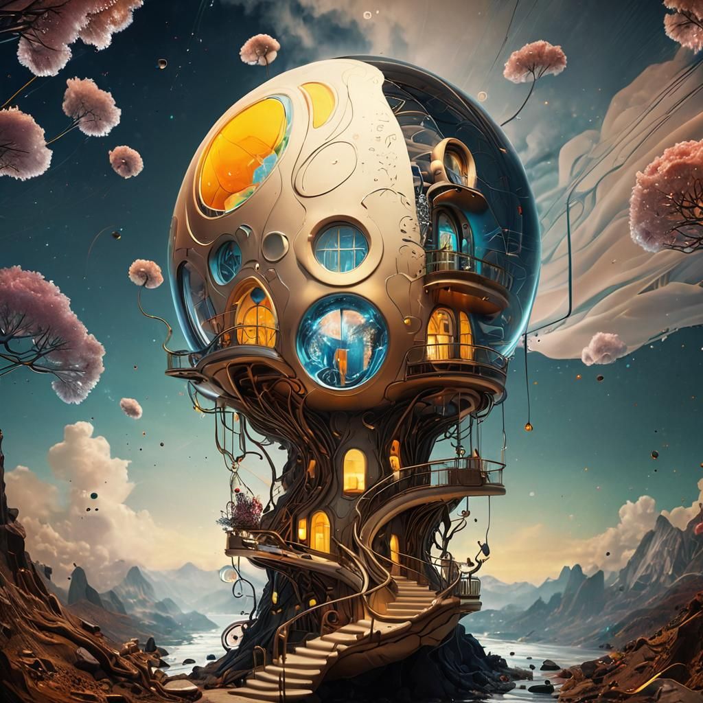 Cyberpunk City House with Neon Tubescape