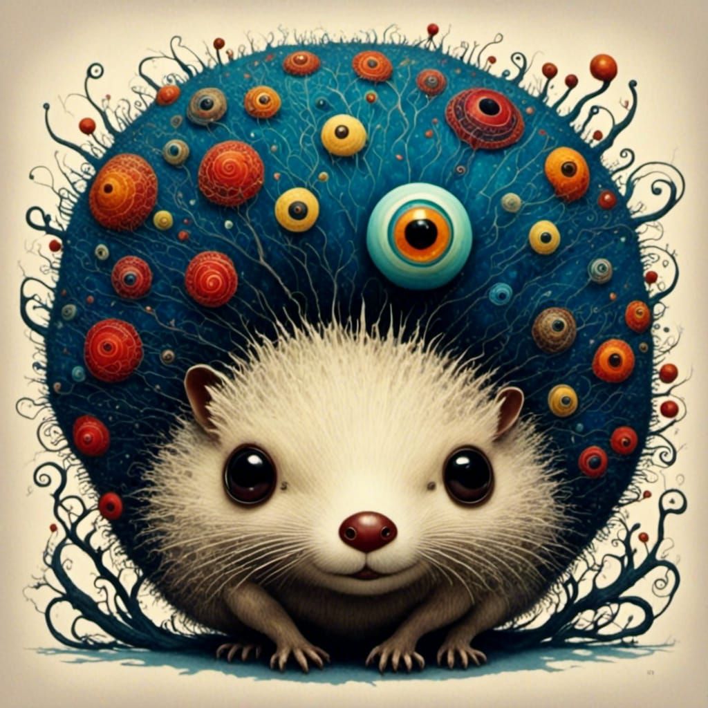 Colorful Cartoon Hedgehog Drinking Tea