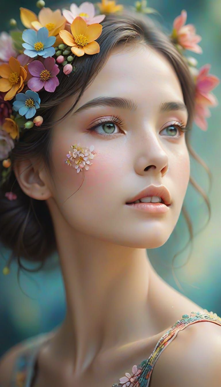 Floral Mosaic Portrait of a Beautiful Woman