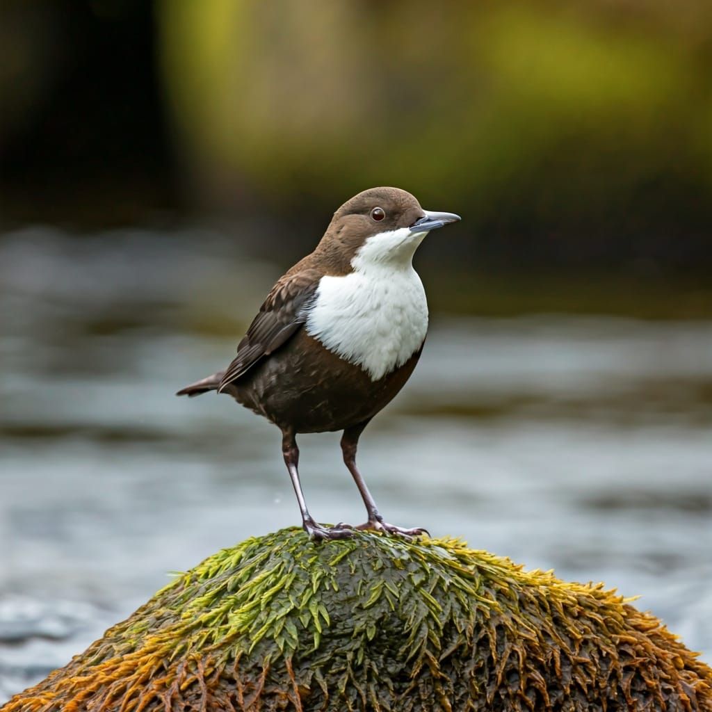 Dipper Bird on a Rock in Belah River