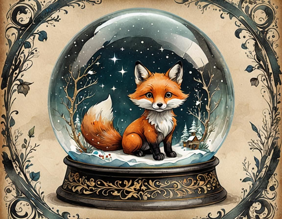 Fairytale Snowglobe Scene with Boy and Fox