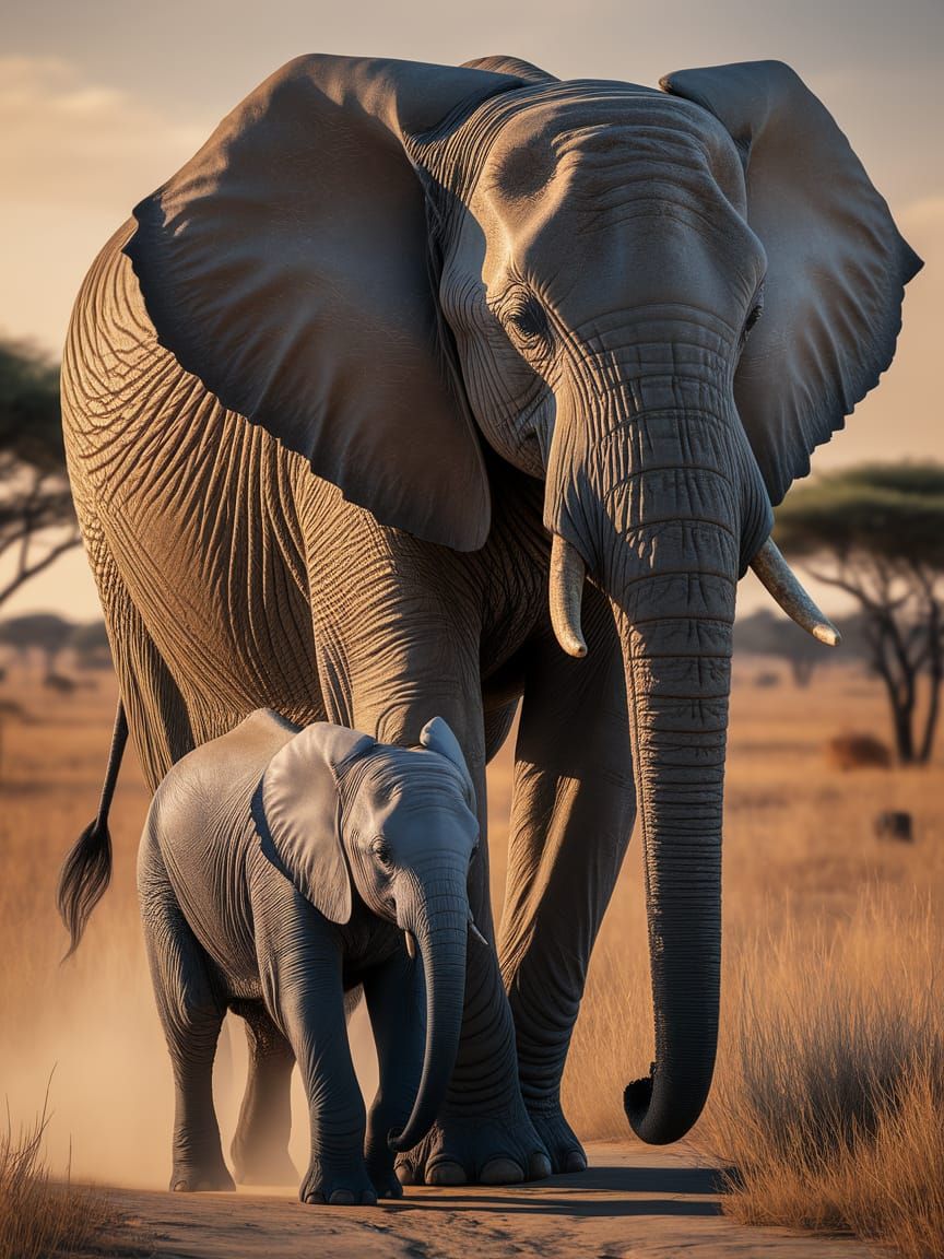 Majestic African Elephant in Serene Savanna Landscape