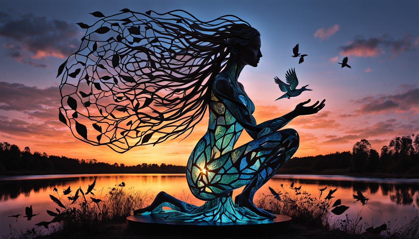 Surreal Fragmented Sculpture with Bioluminescent Elements