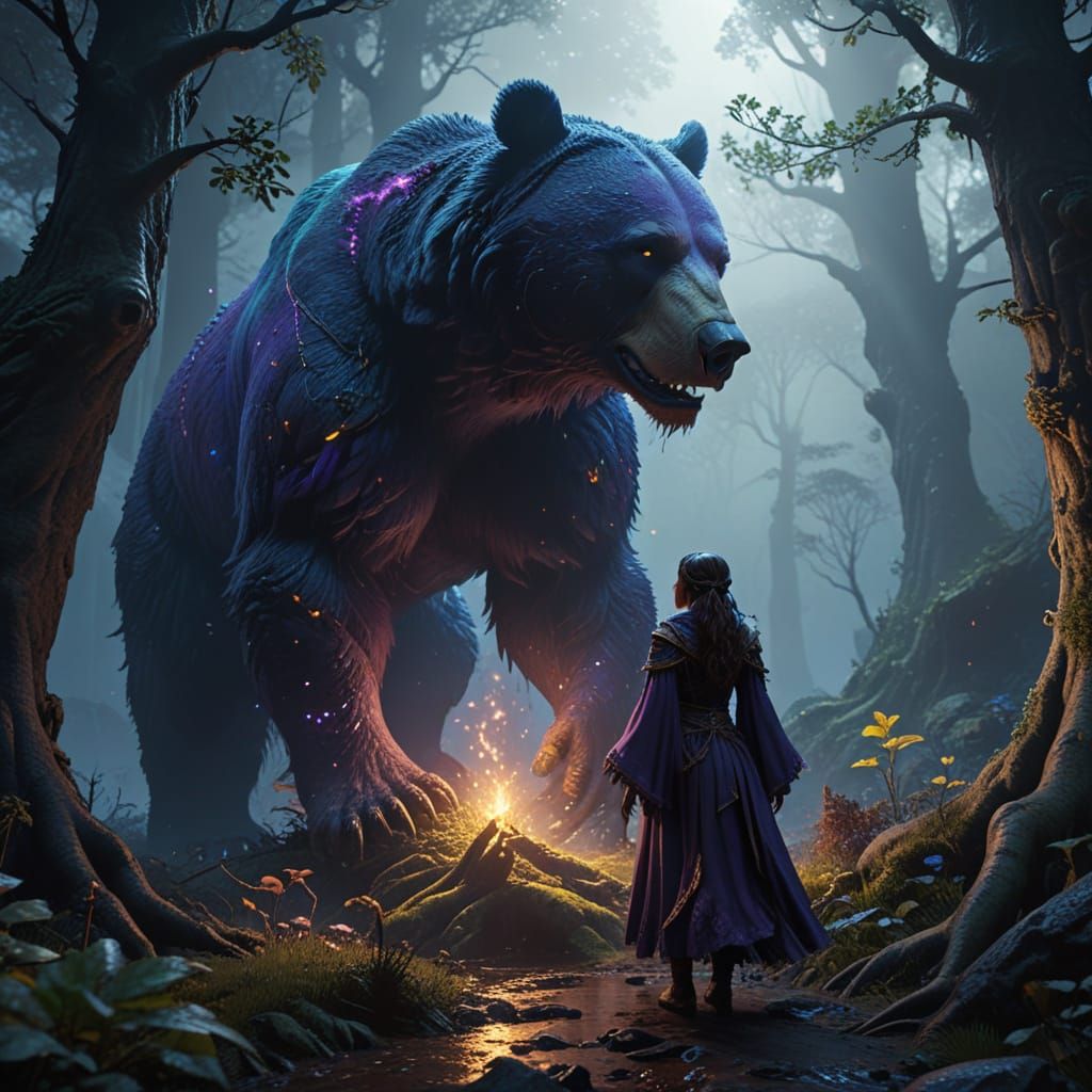 Mystical Encounter in a Moonlit Forest