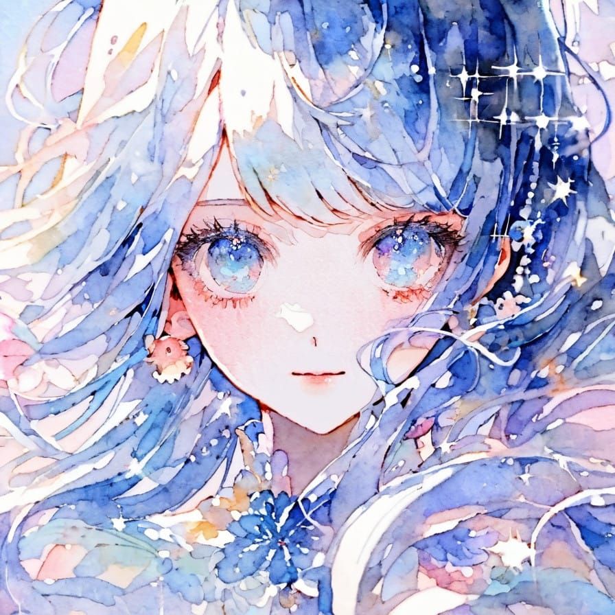 Whimsical Anime Watercolor Portrait with Ethereal Glow