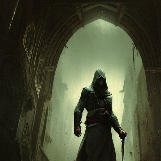 Sinister Assassin's Creed Character in Gothic Horror Style