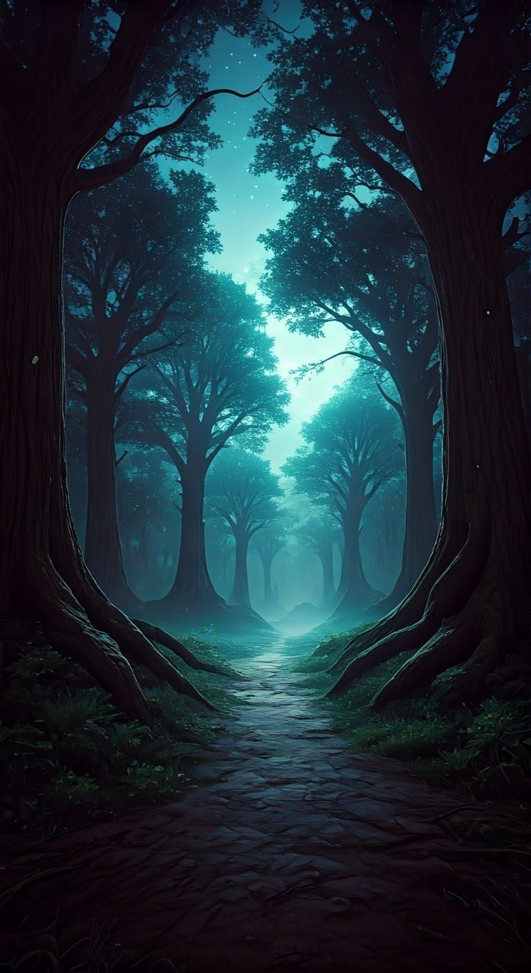 Mystical Forest Bathed in Moonlight: Fantasy Concept Art
