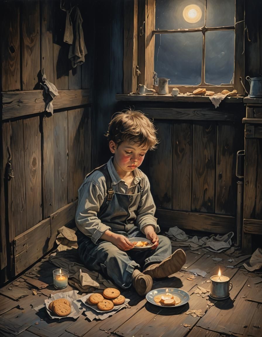 Child's Midnight Feast in a Dark Shed