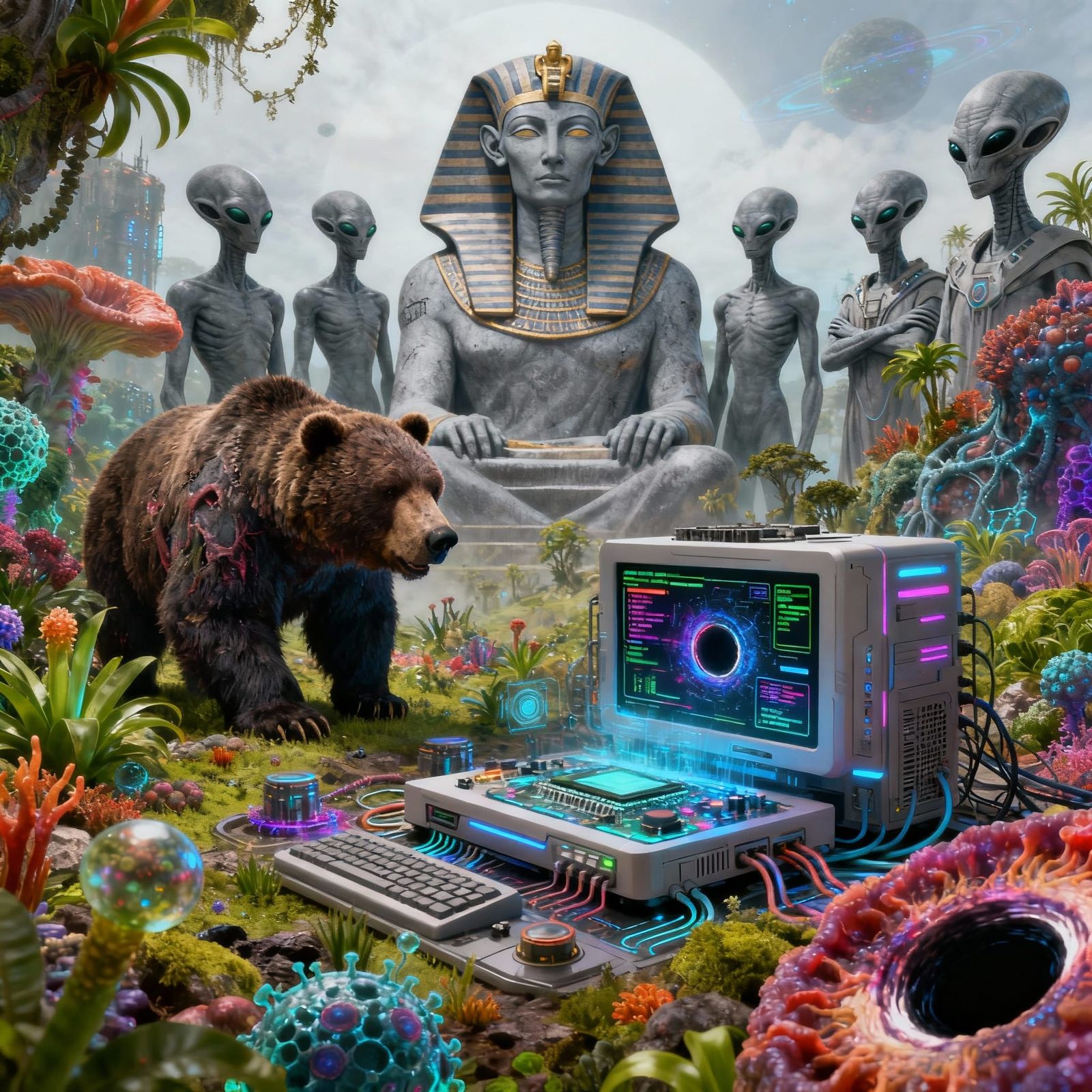 Alien World with Advanced Tech and Mutated Bears