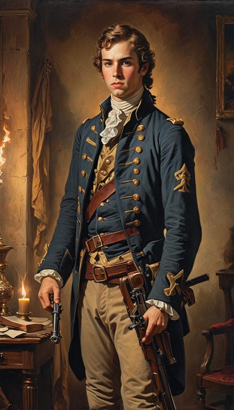 Revolutionary War Soldier Portrait as Oil Painting