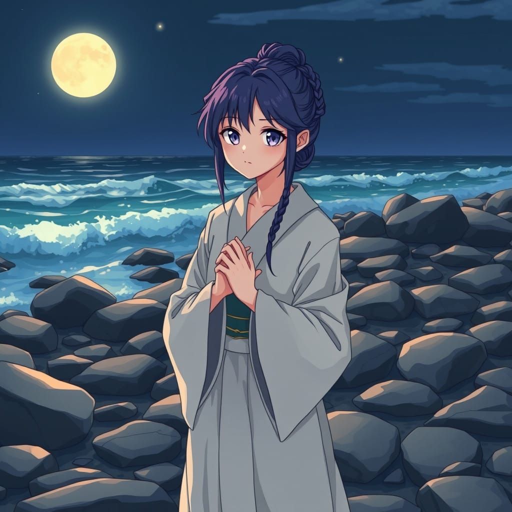 Serene Moon Elf Cleric in Cel-Shaded Anime Style