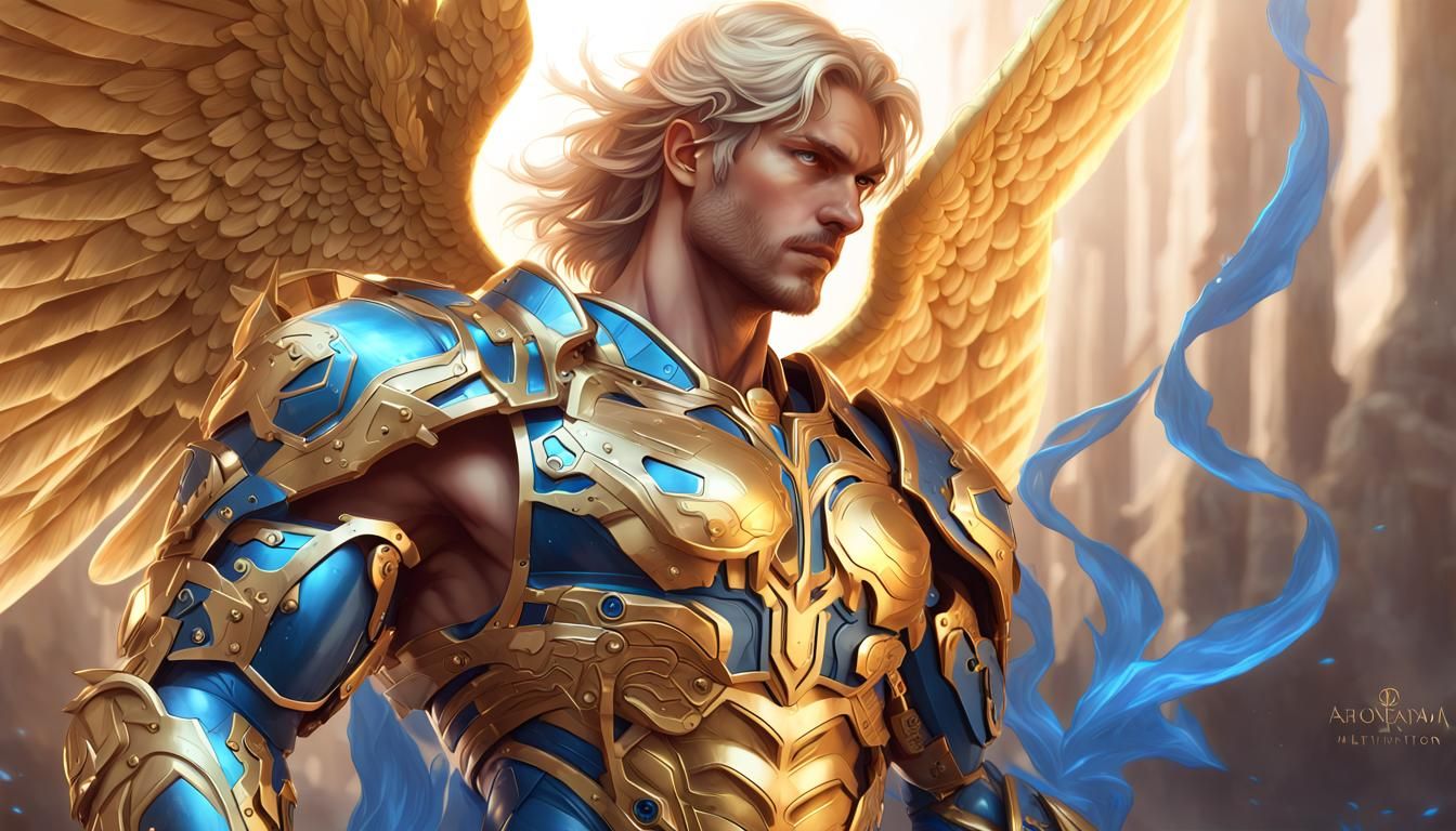 Armored Angel of the Zodiac: Hyperrealistic Illustration