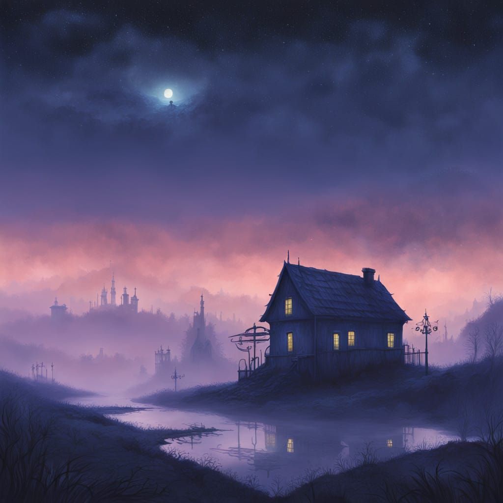 Mysterious Night Scene in Dark Cyberpunk Aesthetic