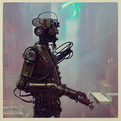 Dieselpunk Robotic Rockstar Guitarist Portrait
