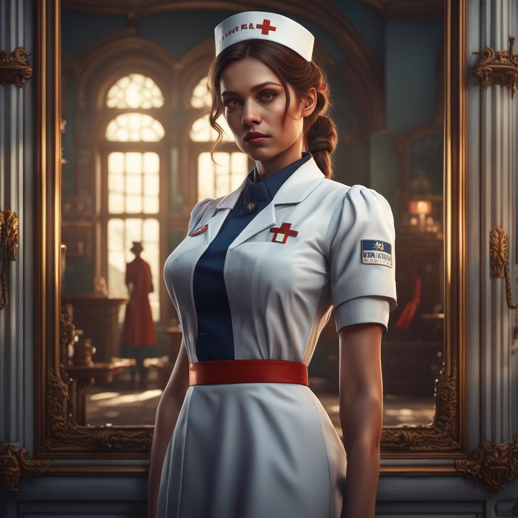 Young Nurse in Detailed Fantasy Concept Art