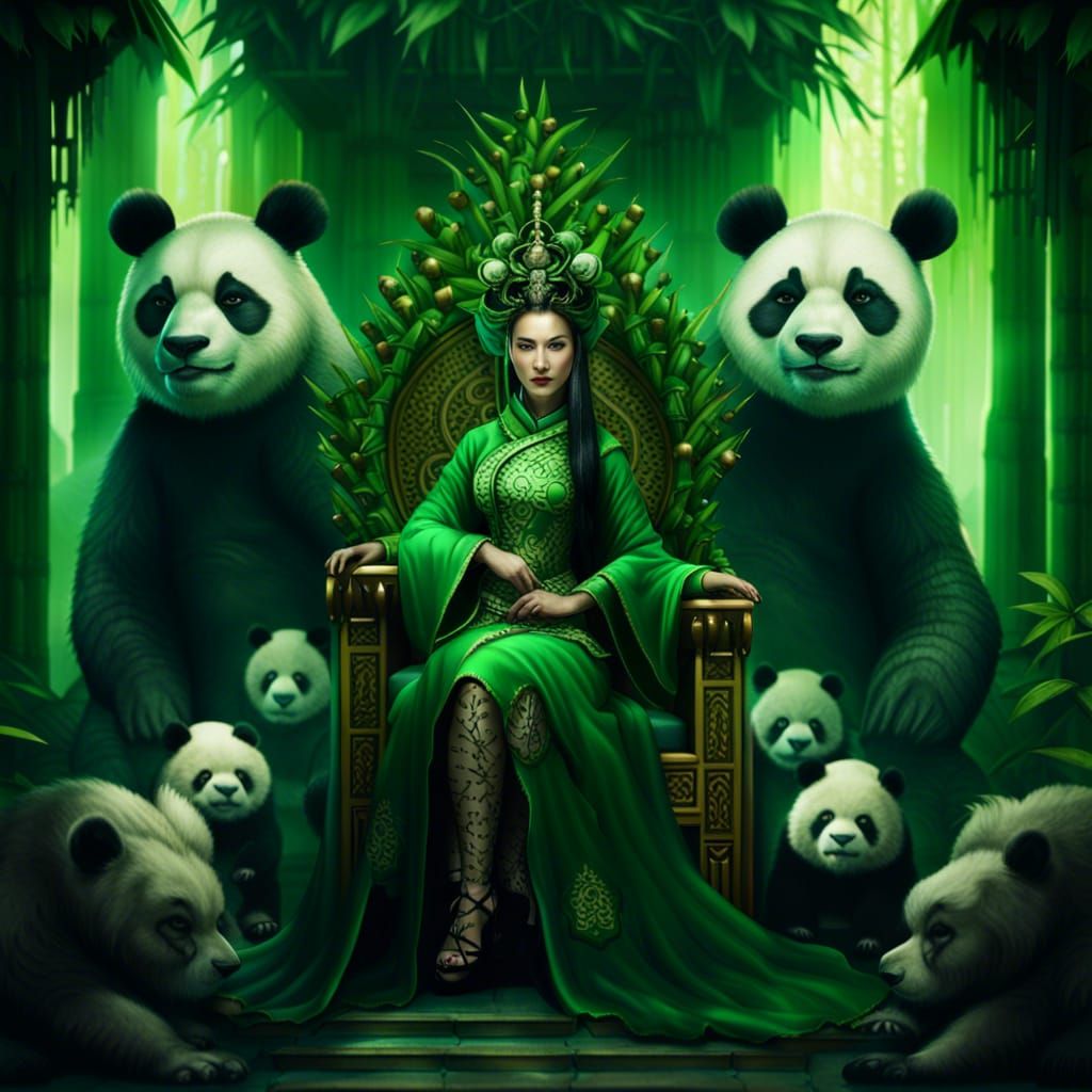 Asian Queen with Pandas in Fantasy Palace