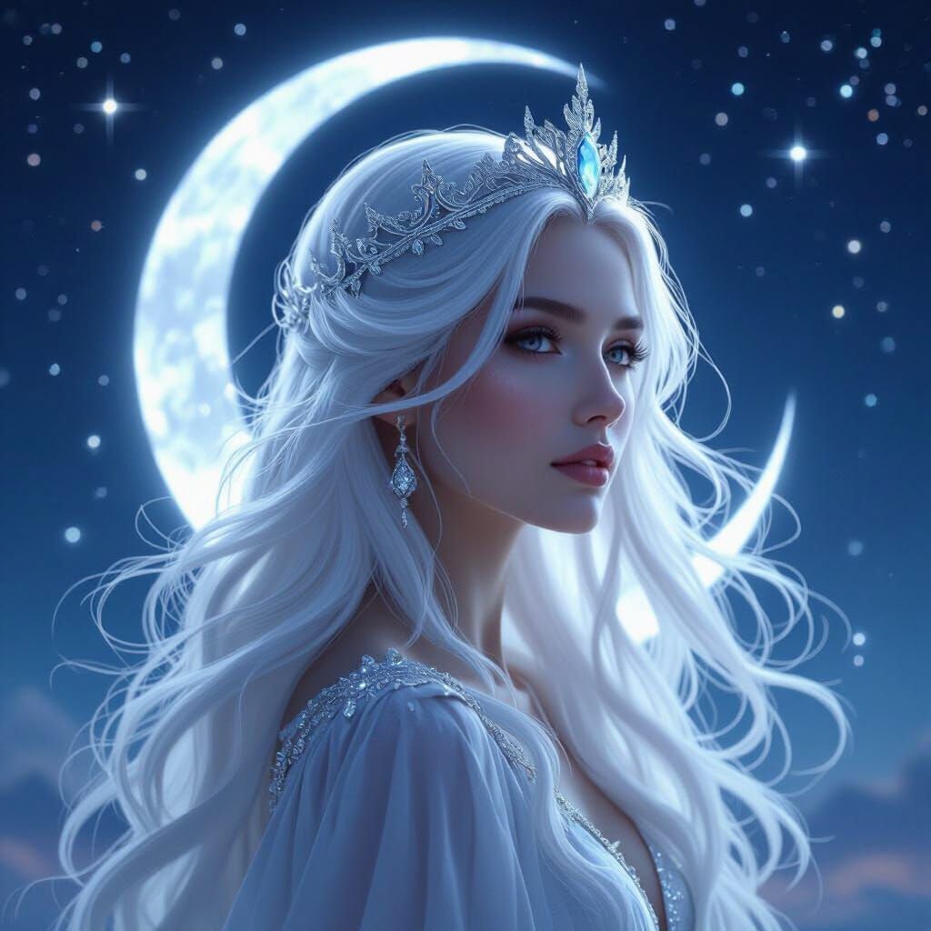 Selene, Moon Goddess Portrait in Fantasy Art Style