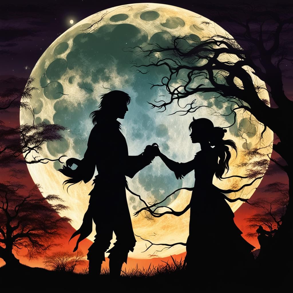 Romantic Couple Silhouetted in Epic Fantasy Style
